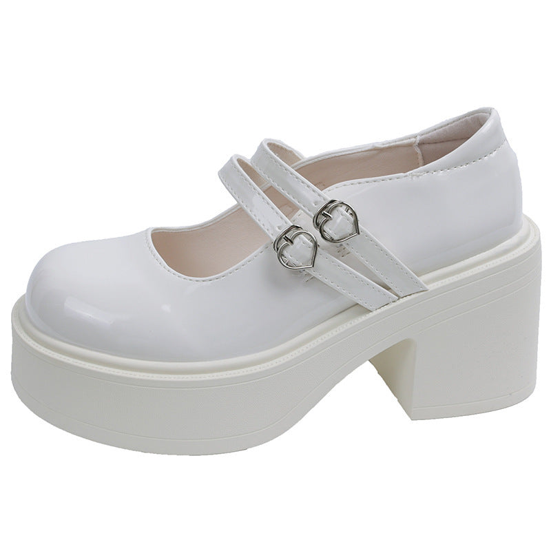 Thick Bottom Round Toe Leather Shoes Women's All-match