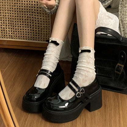 Thick Bottom Round Toe Leather Shoes Women's All-match