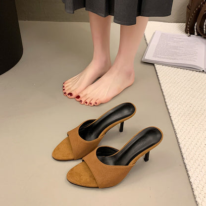 Women's Soft Leather High Heel Slippers