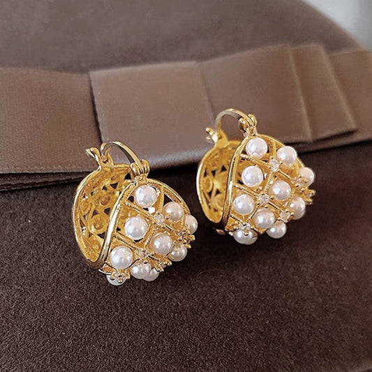 French Rhinestone Pearl Geometric Ear Clips